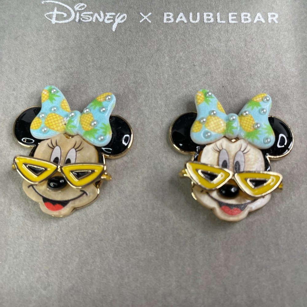 NEW Disney X Baublebar Disney Gold Minnie Mouse Summer Beach Bow Earrings